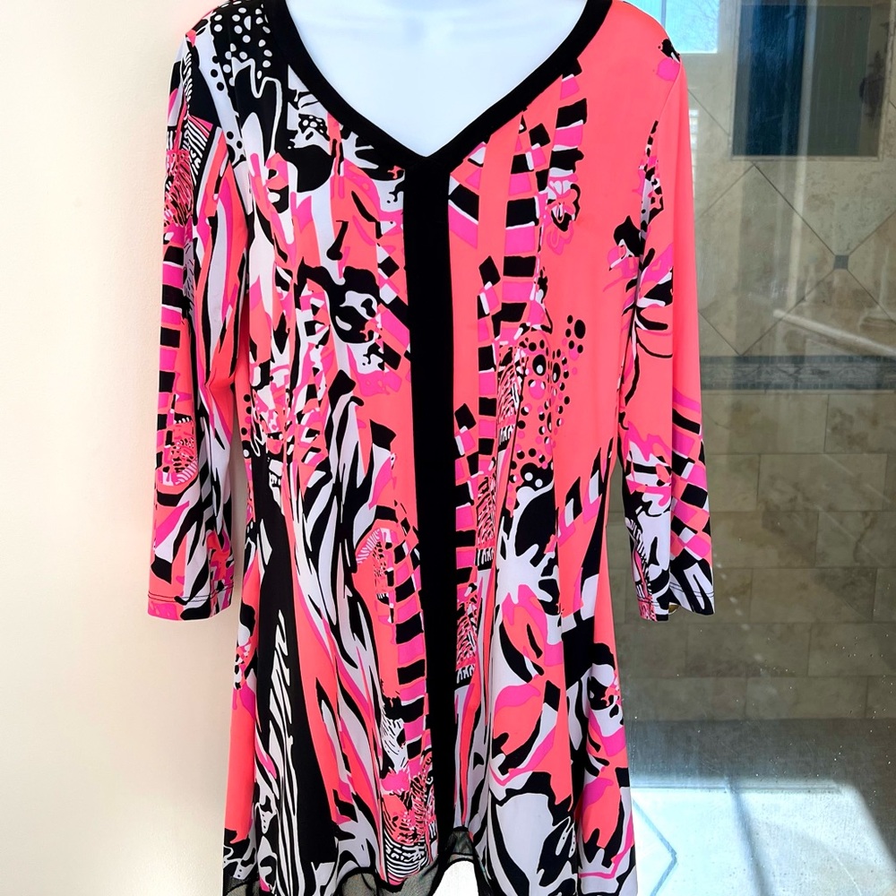 Bright Pink Orange Black White Zebra Top Blouse Nygard M